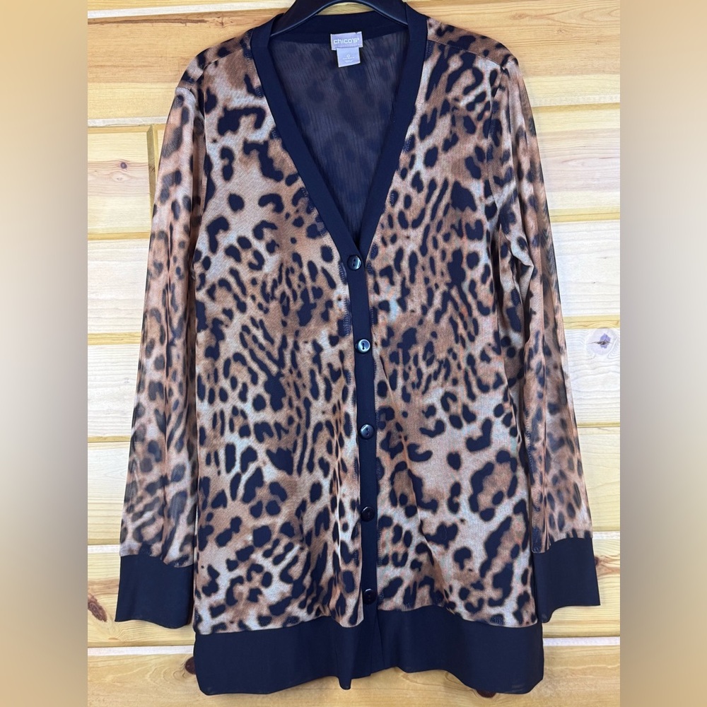 Chico's Leopard Print Cardigan Jacket Long Sleeves Size 0 EUC